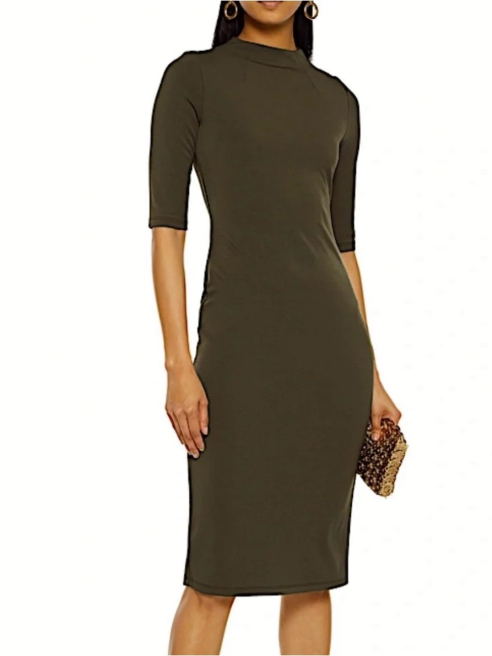 alice + olivia Delora Olive Mock Neck Bodycon Midi Column Dress Sz 0